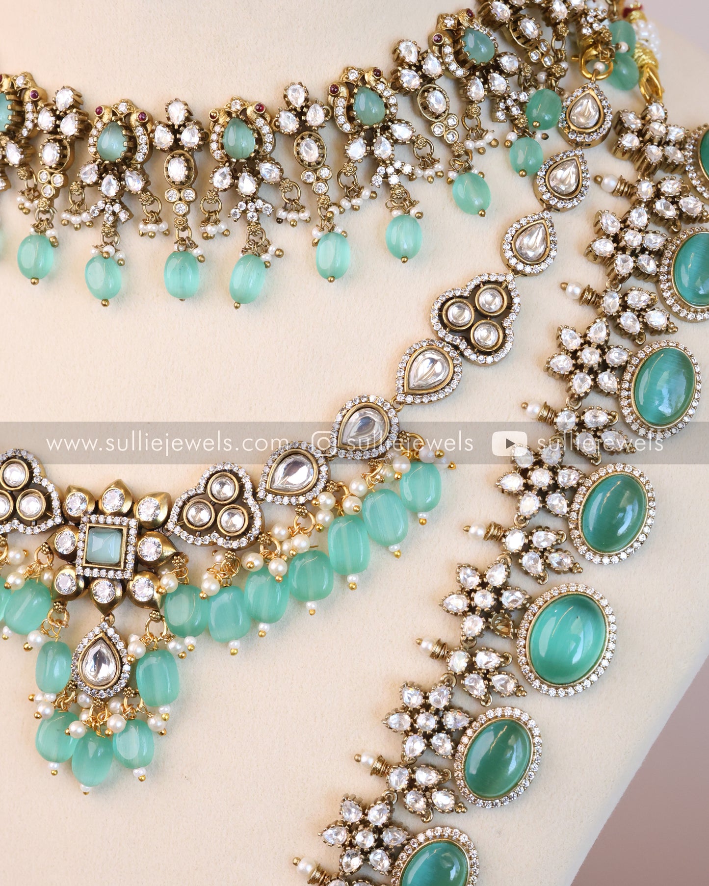 Victorian Polki Diamond Pastel Blue/Green Combo ( 6 piece )