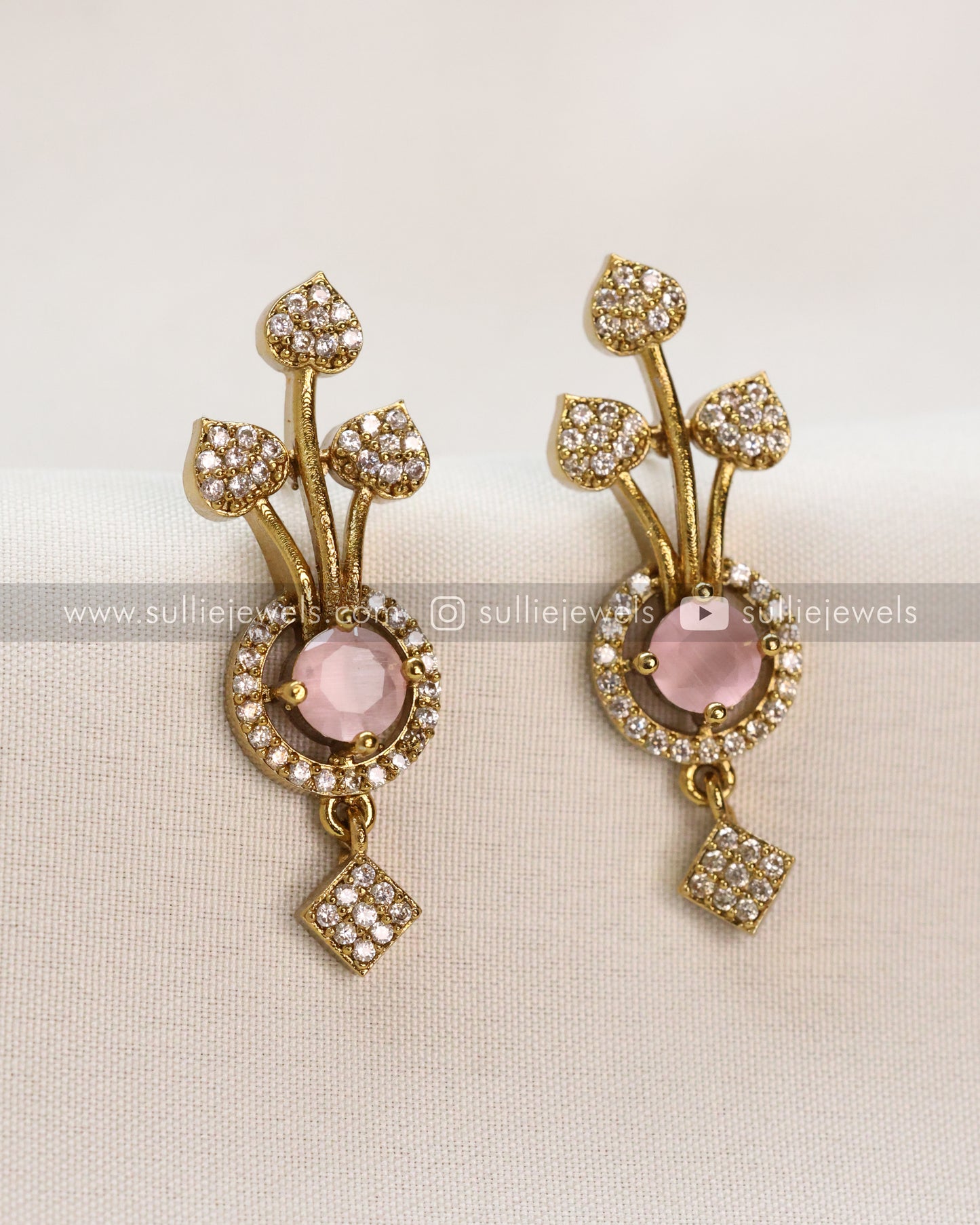 Pastel Pink Stone Necklace with Stud