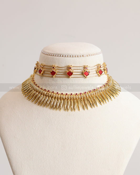 Gold Plated Traditional Palakka & Mullamottu Layered Combo