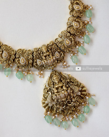 Premium Lakshmi Nagas Haram with Earrings - Mint Beads