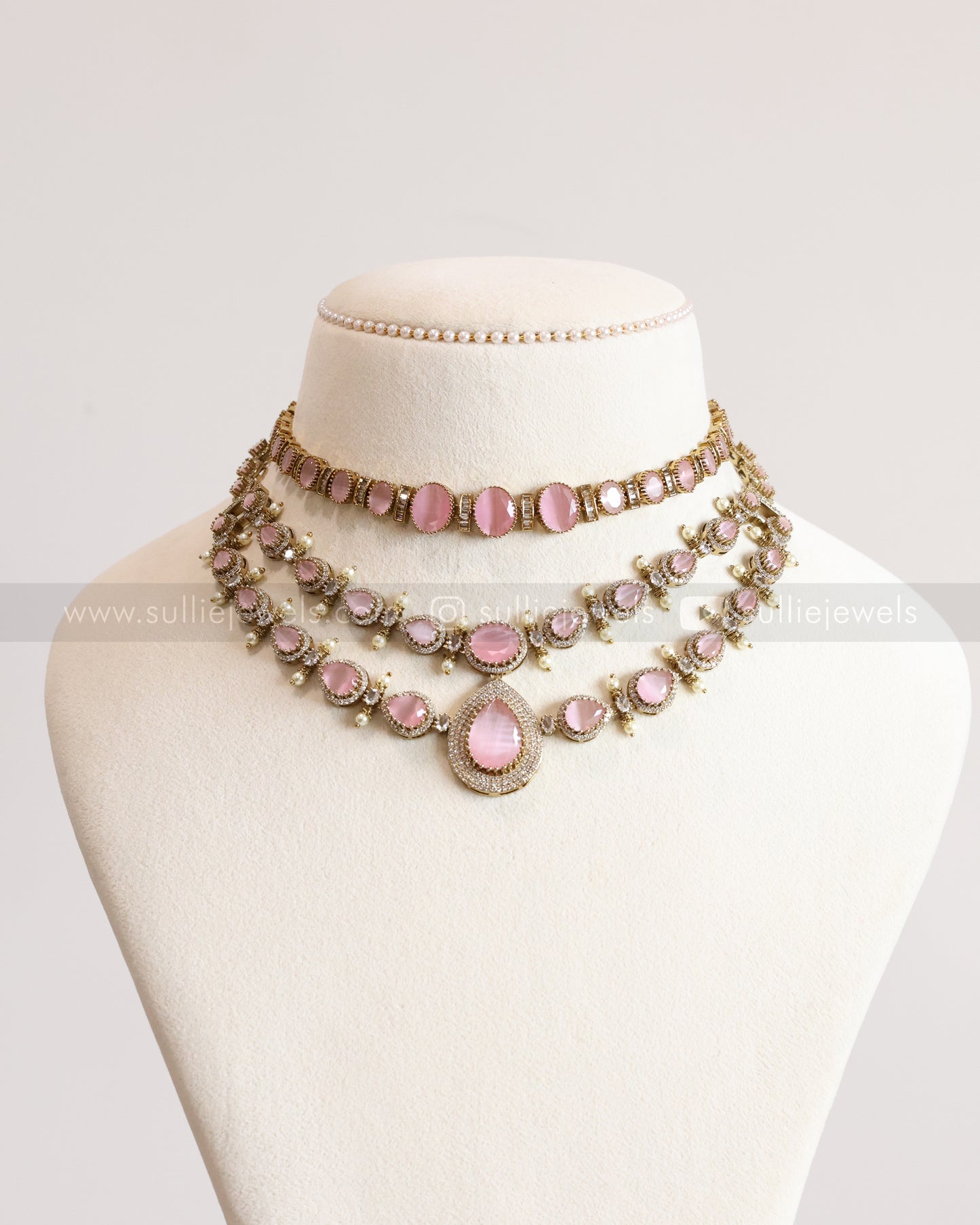 Pastel Pink Victorian Polki Layered Combo ( 4 piece )