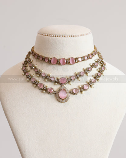Pastel Pink Victorian Polki Layered Combo ( 4 piece )