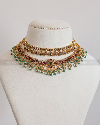 AD Premium Ruby Green Mint Beads Layered Combo