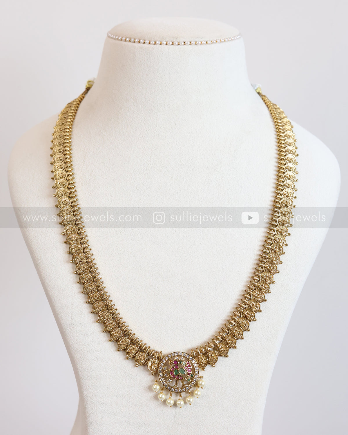 7199 - AD Peacock Gold Coin Fusion Long Chain with Stud