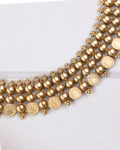 3783 - Sullie Basic - Golden Beaded Coin  Necklace with Stud