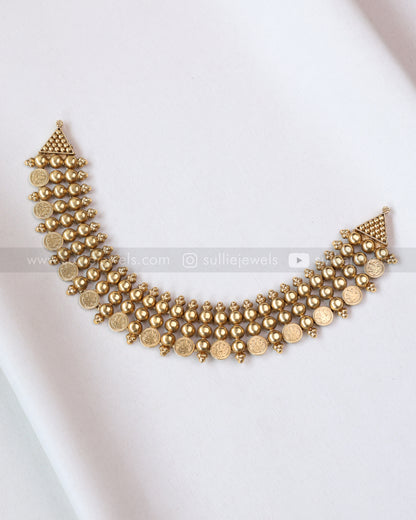 3783 - Sullie Basic - Golden Beaded Coin  Necklace with Stud