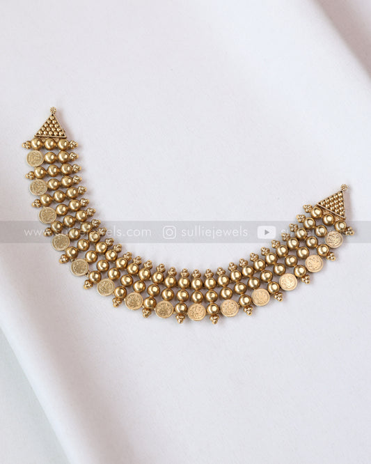 3783 - Sullie Basic - Golden Beaded Coin  Necklace with Stud
