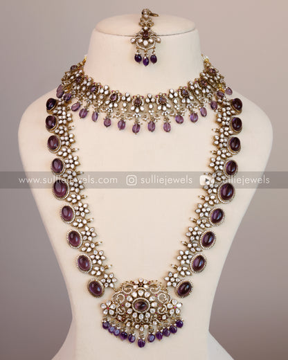 Victorian Polki Diamond Violet Combo ( 4 piece )