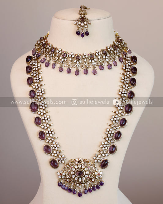 Victorian Polki Diamond Violet Combo ( 4 piece )