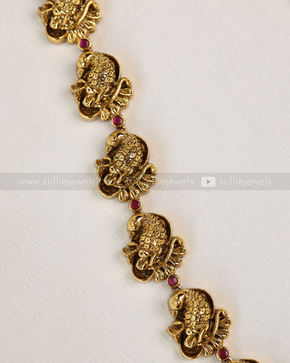 7206 - Premium Goddess & Peacock Long Chain / Haram with Earrings