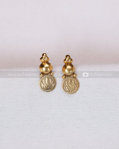 3783 - Sullie Basic - Golden Beaded Coin  Necklace with Stud