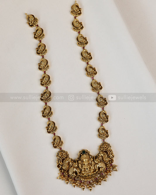 7206 - Premium Goddess & Peacock Long Chain / Haram with Earrings