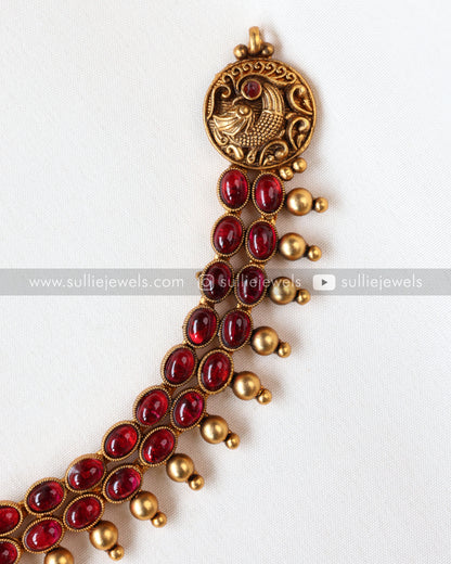 Sullie Basic - Antique Peacock Ruby Bubble Stone Necklace with Stud