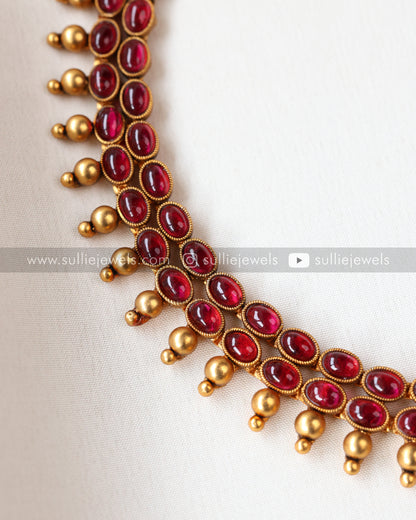 Sullie Basic - Antique Peacock Ruby Bubble Stone Necklace with Stud