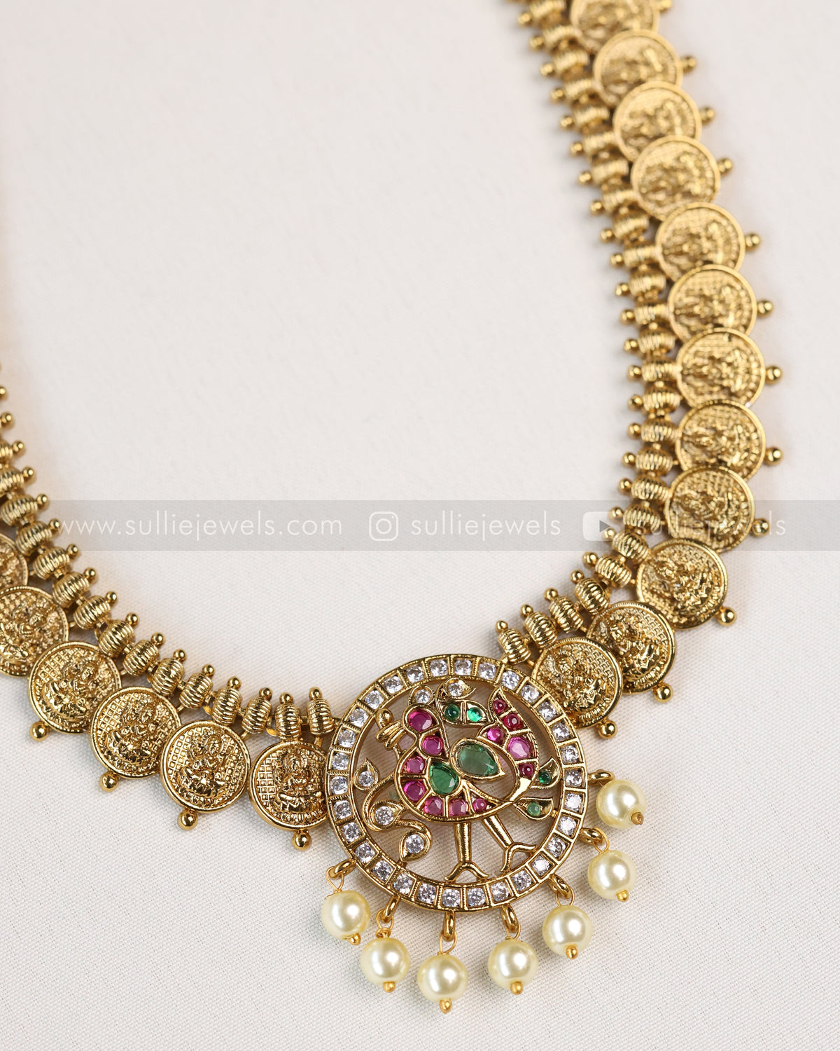 7199 - AD Peacock Gold Coin Fusion Long Chain with Stud