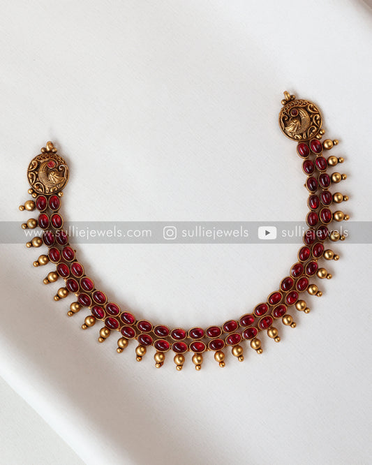 Sullie Basic - Antique Peacock Ruby Bubble Stone Necklace with Stud
