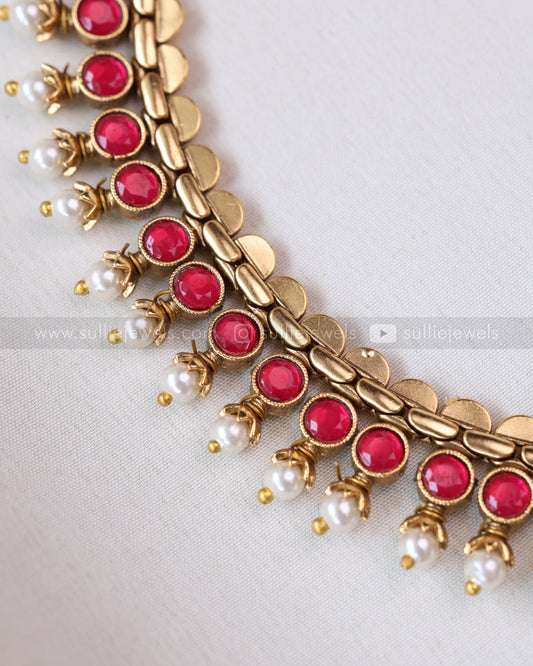 3781 - Sullie Basic - Two Colour Stone Reversible Necklace with 2 Studs