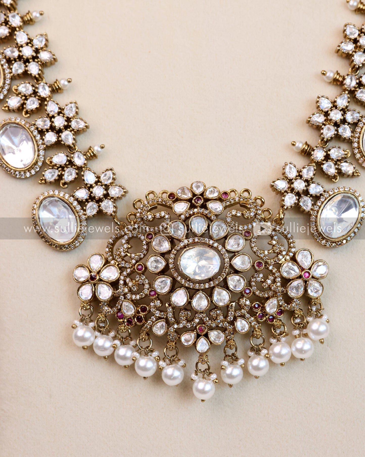 Victorian Polki Diamond White Combo ( 4 piece )