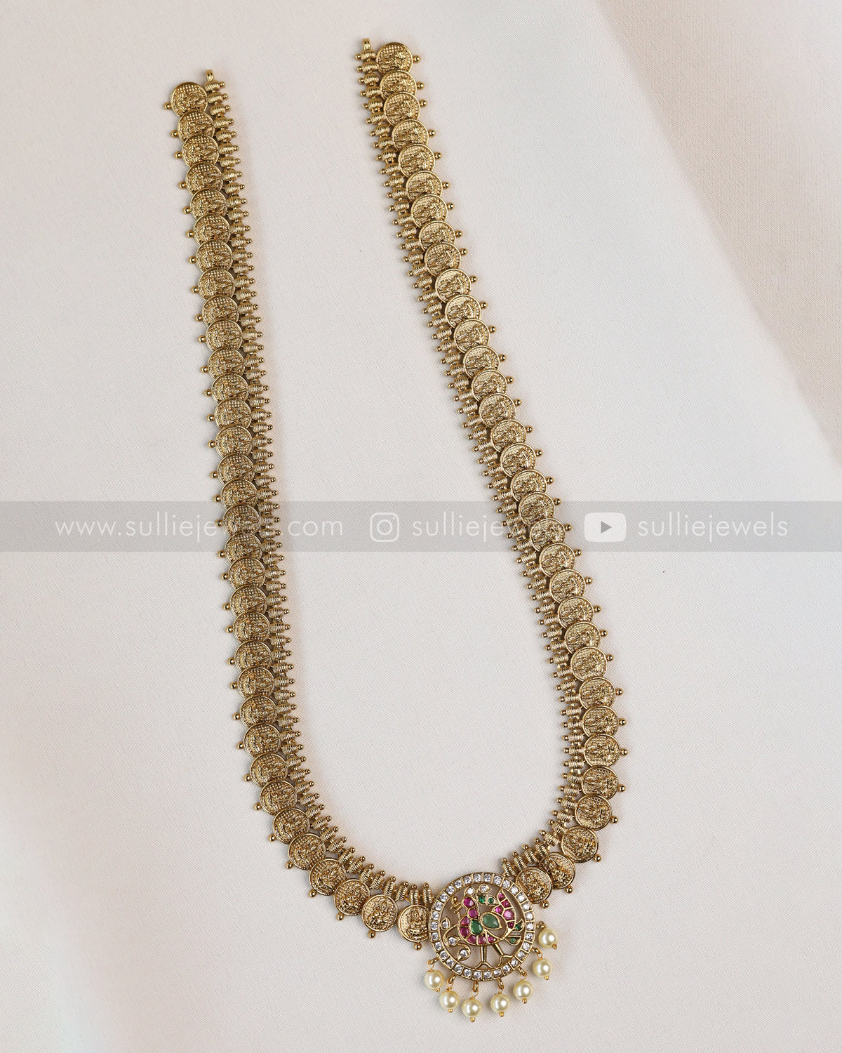 7199 - AD Peacock Gold Coin Fusion Long Chain with Stud