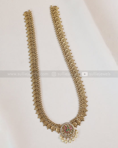 7199 - AD Peacock Gold Coin Fusion Long Chain with Stud