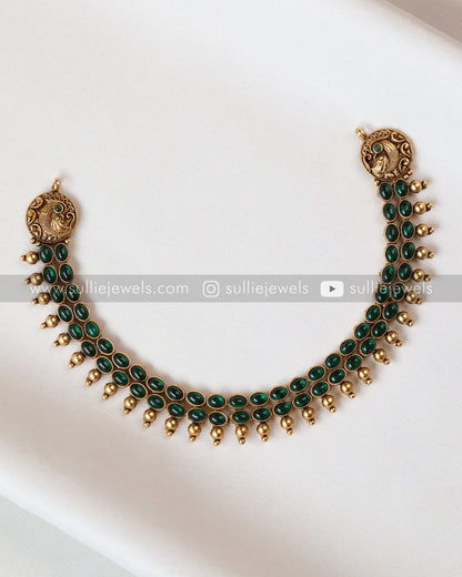 Sullie Basic - Antique Peacock Green Bubble Stone Necklace with Stud