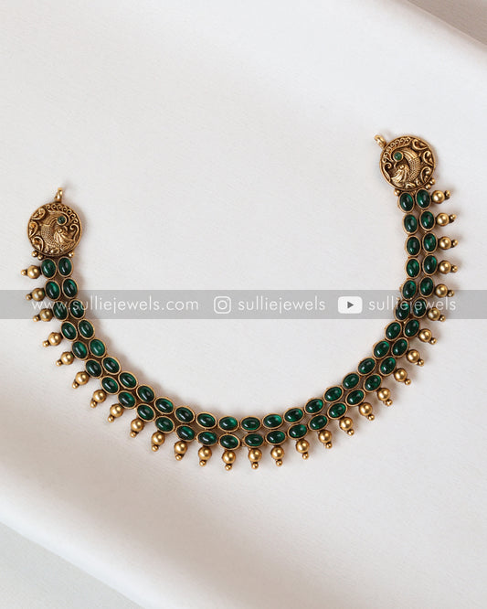 Sullie Basic - Antique Peacock Green Bubble Stone Necklace with Stud