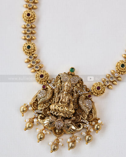 7194 - Minimal Gold Lakshmi Stone Peacock Long Chain with Stud
