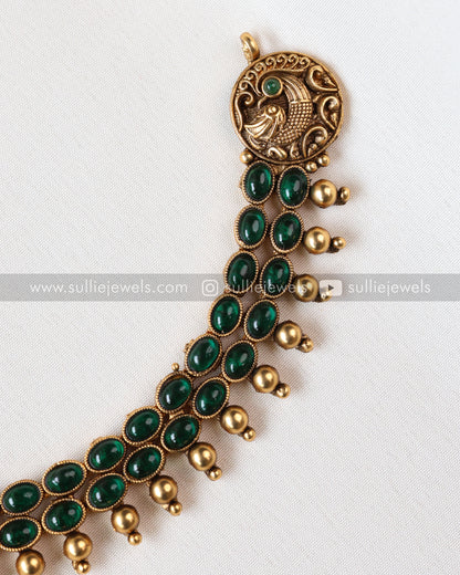 Sullie Basic - Antique Peacock Green Bubble Stone Necklace with Stud