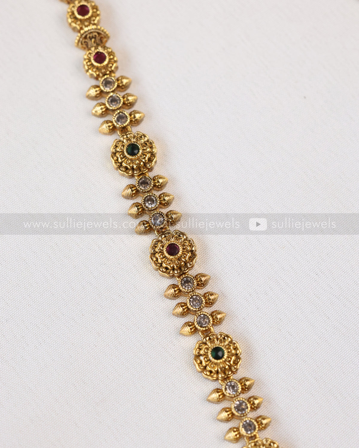 7194 - Minimal Gold Lakshmi Stone Peacock Long Chain with Stud