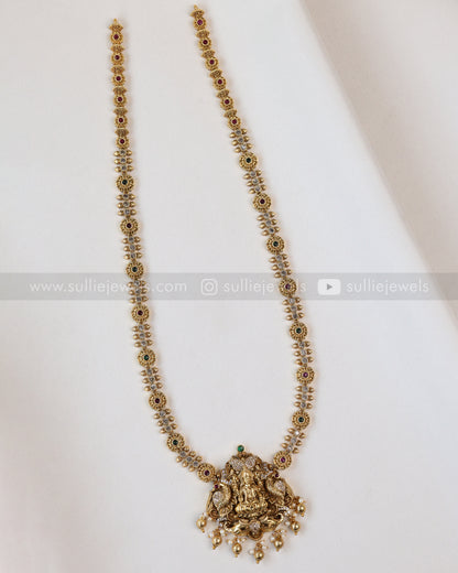 7194 - Minimal Gold Lakshmi Stone Peacock Long Chain with Stud