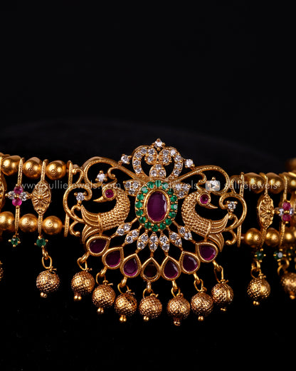 Premium Peacocok AD Choker with Gold drops Set