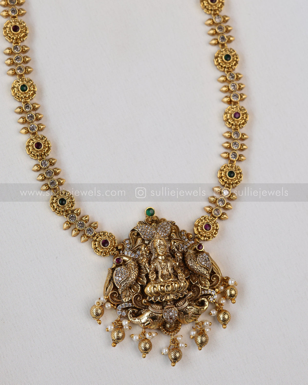 7194 - Minimal Gold Lakshmi Stone Peacock Long Chain with Stud