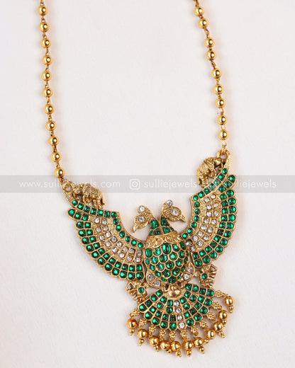 6072 - Sullie Basic - Two Headed Bird Pendant Gold Chain with Earring - Green
