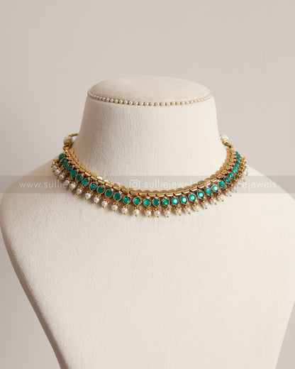 3781 - Sullie Basic - Two Colour Stone Reversible Necklace with 2 Studs