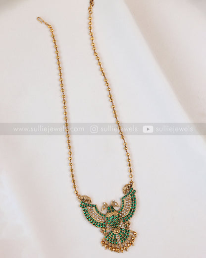 6072 - Sullie Basic - Two Headed Bird Pendant Gold Chain with Earring - Green