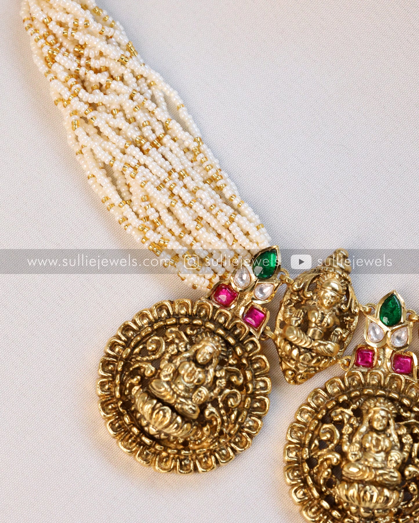 Pearl Cluster & Lakshmi Coin Premium Necklace with Stud