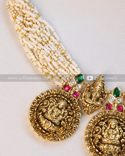 Pearl Cluster & Lakshmi Coin Premium Necklace with Stud