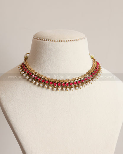 3781 - Sullie Basic - Two Colour Stone Reversible Necklace with 2 Studs