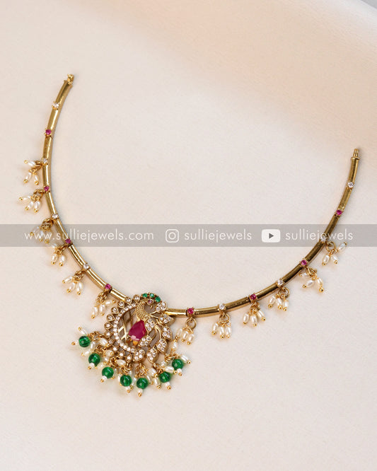 Peacock Stone Hasli with Pearl drops and Earring