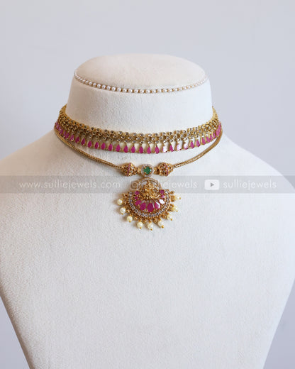 Lakshmi Diamond Pink Stone Layered Combo