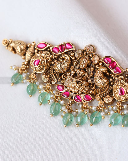 2095 - Premium Copper Gold Lakshmi Choker with Stud - Mint Beads