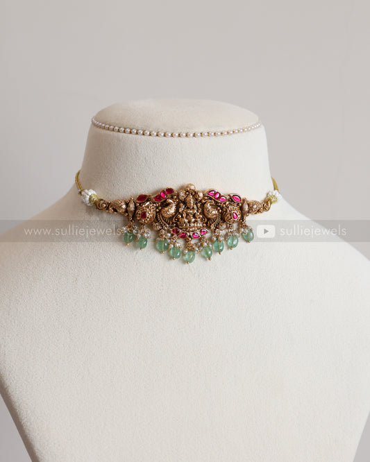 2095 - Premium Copper Gold Lakshmi Choker with Stud - Mint Beads