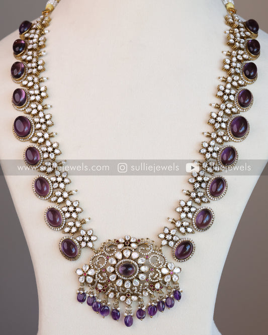 Victorian Premium Violet Long Chain Haram with Jhumka