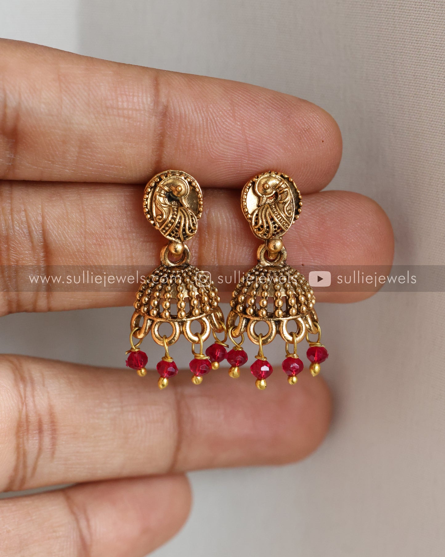 Sullie Basic - Lakshmi Charm Ruby Beads Necklace with Earring