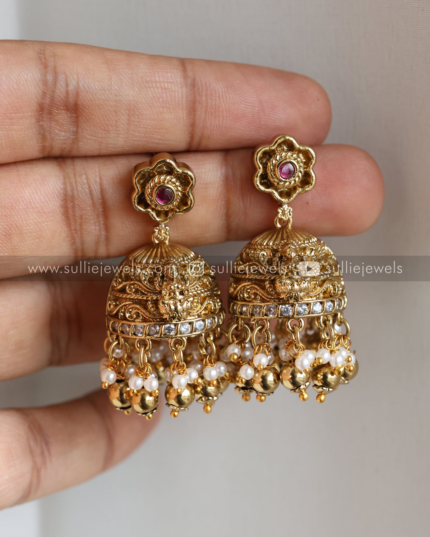 Premium Goddess Gopuram Detailed Pendant Chain with Jhumka