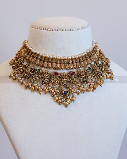 Lakshmi Multicolour Stone & Pearl Gold Layered Combo