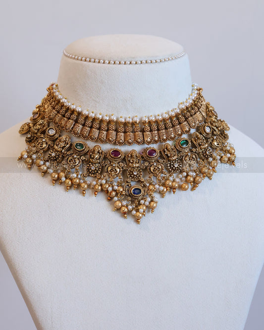 Lakshmi Multicolour Stone & Pearl Gold Layered Combo
