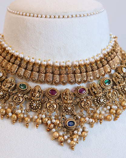 Lakshmi Multicolour Stone & Pearl Gold Layered Combo