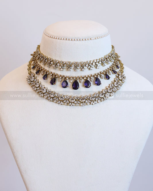 Diamond Lookalike Violet Raindrop Necklace Layered Combo