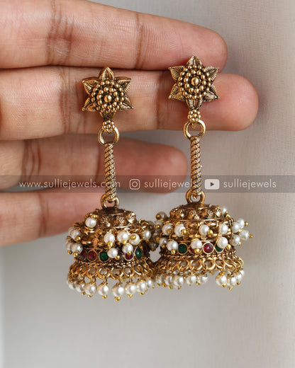 Designer Floral Star Tube Pearl Jhumka